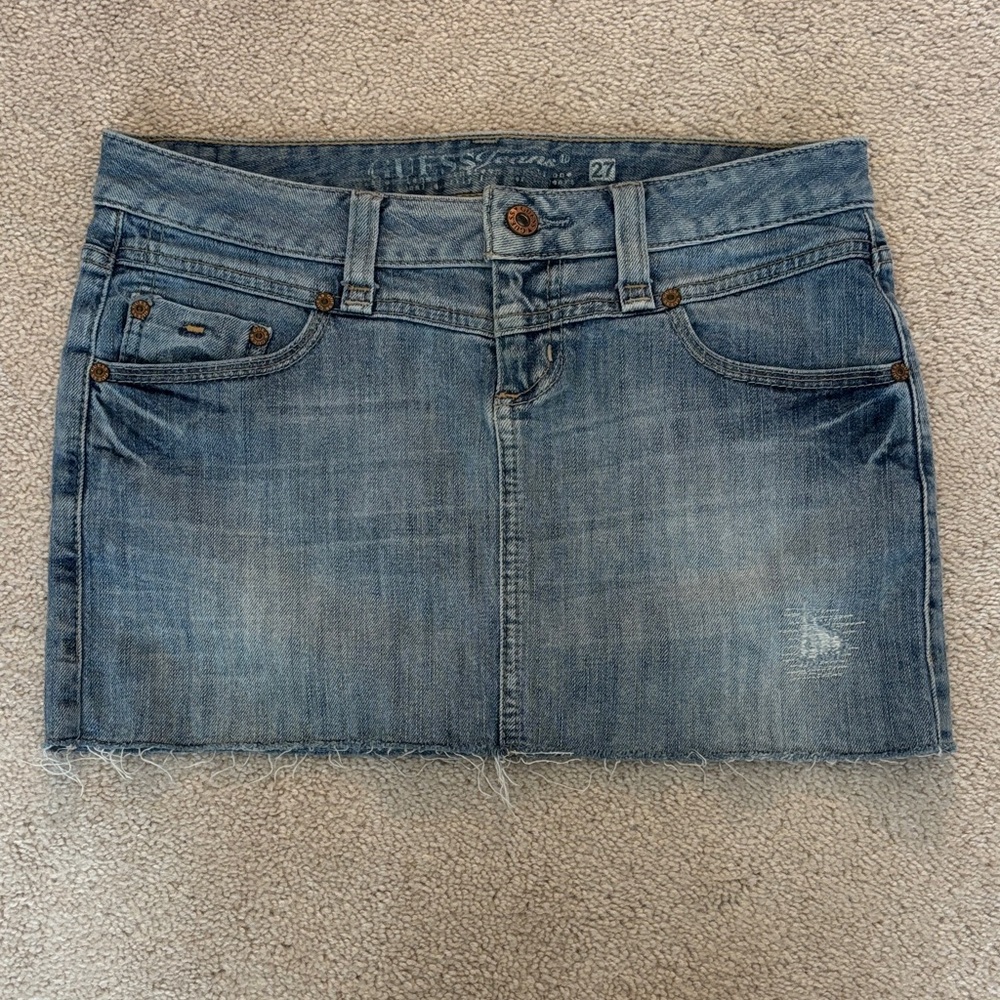 Guess Distressed Blue Denim Mini Skirt